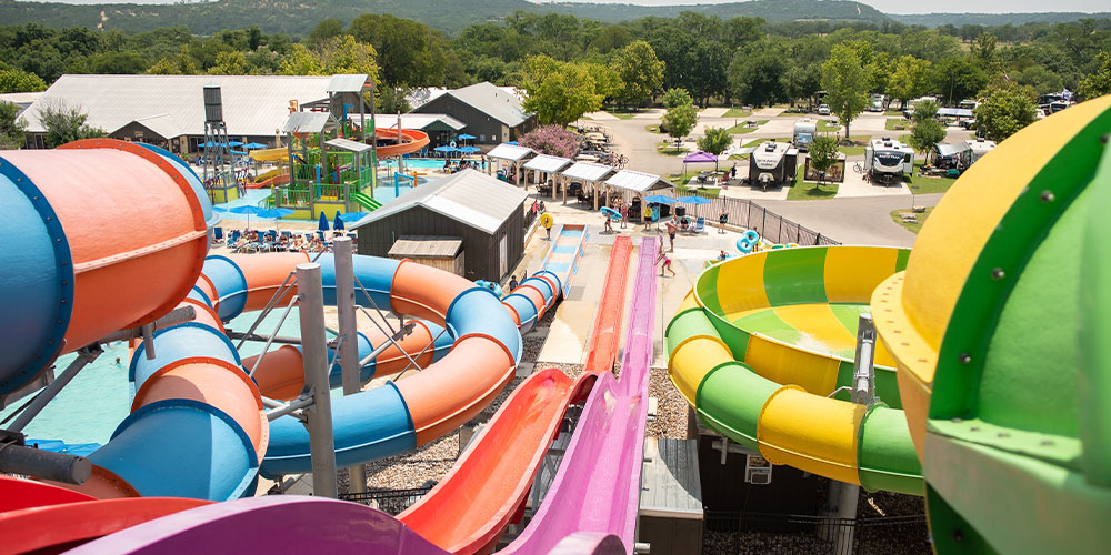 Enjoy access to the water slides when Kerrville, TX camping!