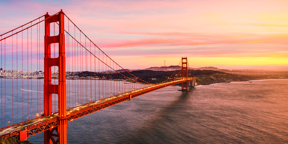 Enjoy views of the Golden Gate Bridge while taking a road trip from San Francisco.