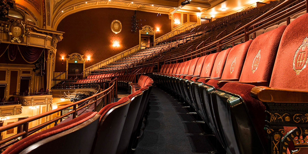 A view of the Hippodrome Theatre showing a Broadway musical, like Frozen!