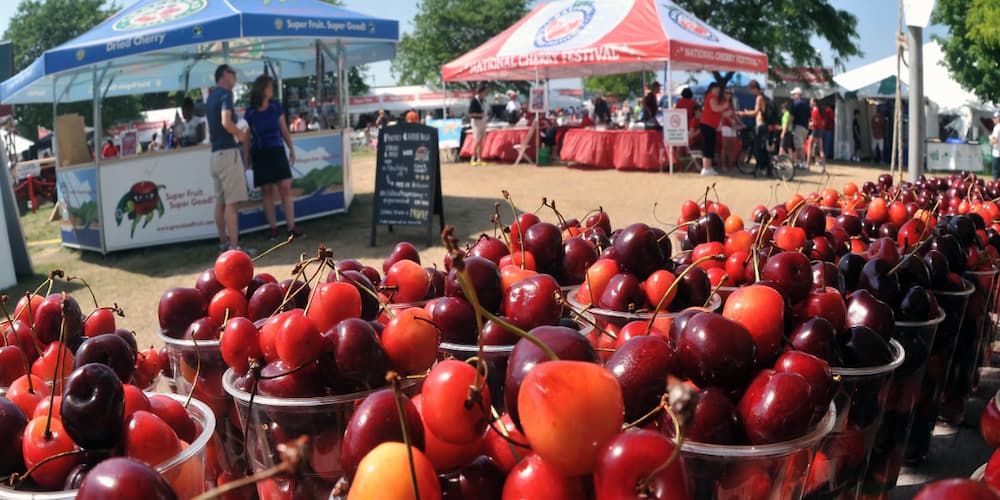 Buckets of cherries found at the National Cherry Festival - a famous Traverse City event!