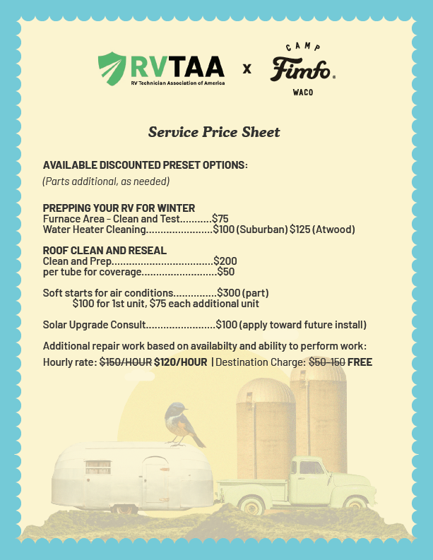 service price sheet