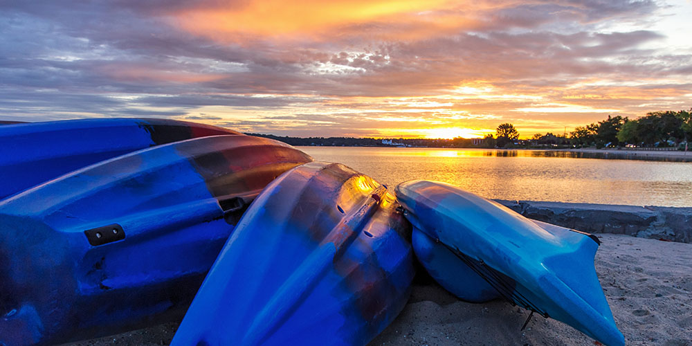 Enjoy a colorful sunset with views of the water when in Traverse City.