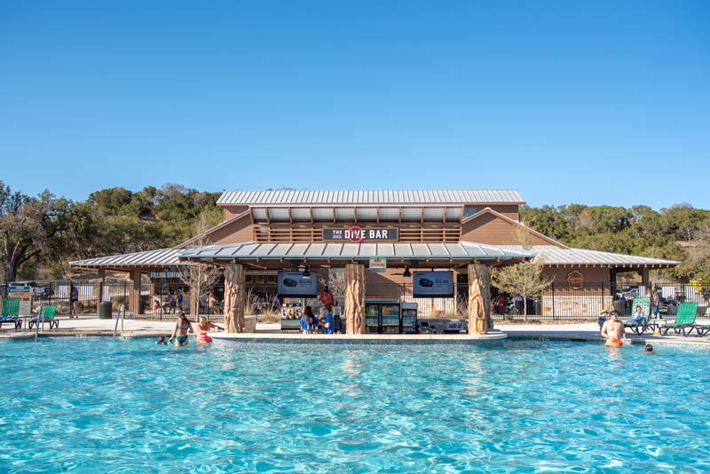 Swim up bar at Camp Fimfo Texas Hill Country