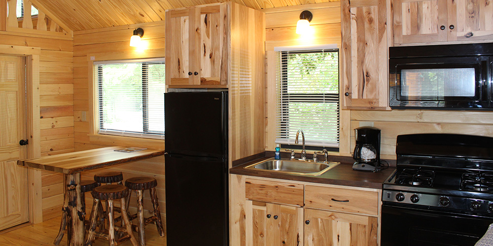 Glamping in Pennsylvania can include amenities like a full kitchen and bathroom.