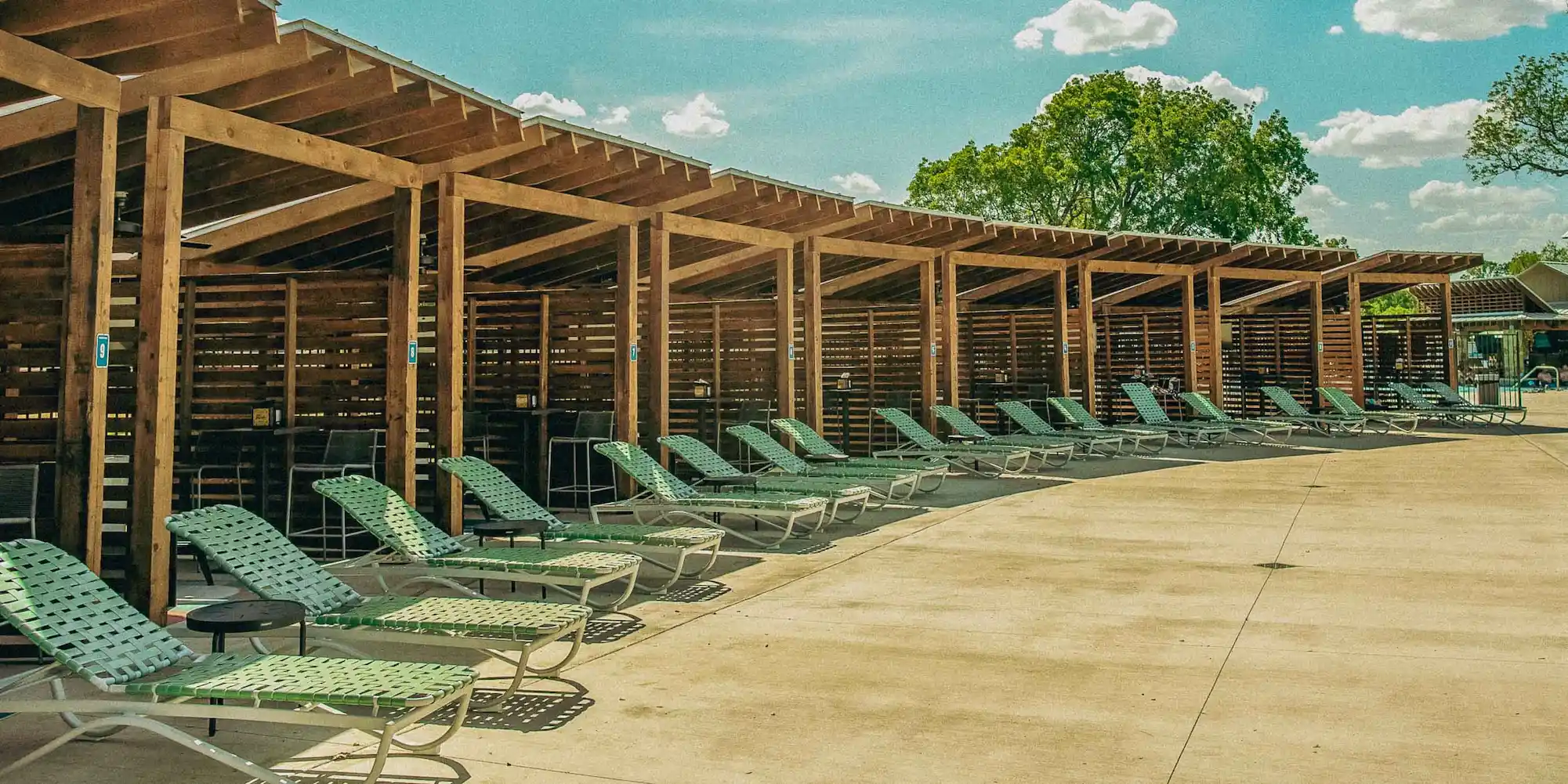 Poolside cabanas available to add-on at Camp Fimfo