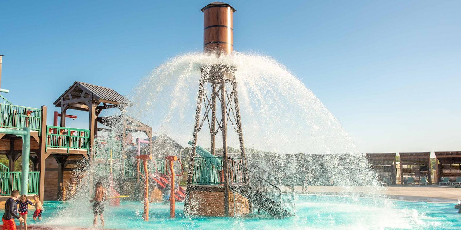 The hydrostorm bucket at the Camp Fimfo water park