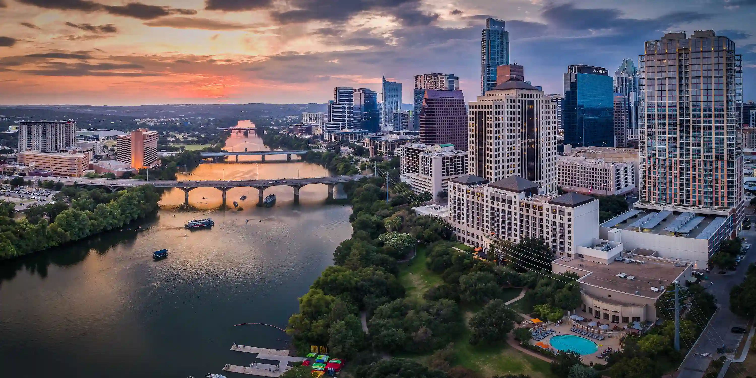 Downtown Austin skyline aerial view