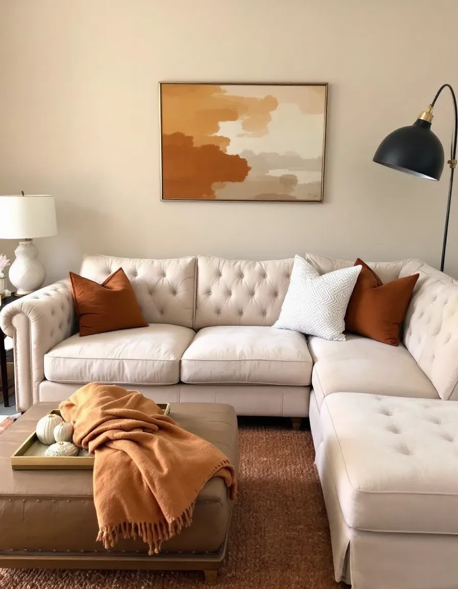 Neutral Beige Sofa With Burnt Orange Pillows Inspiration | Muse by Wayfair, image size:896x1152