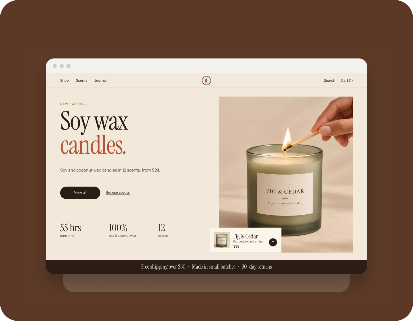 A candle store website built with the Merchant Tech site builder
