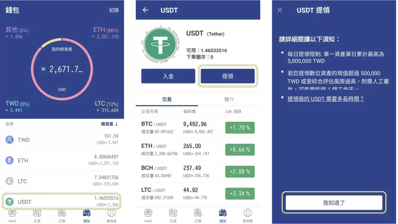 usdt 提領