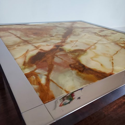 Chrome with natural stone. Onyx coffee table / side table