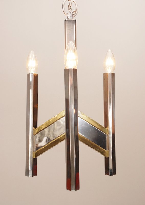 Sciolari brass and chrome pendant lamp 3-arms