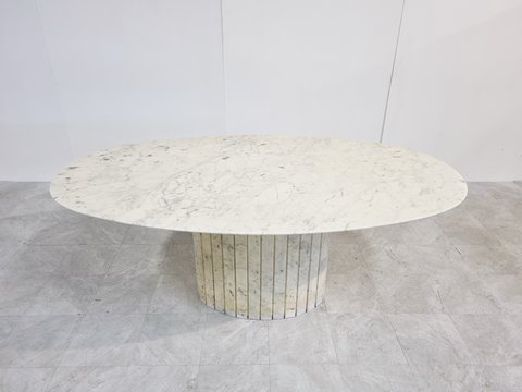 Vintage oval white marble dining table