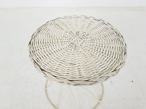 Vintage metal and rattan wire stool
