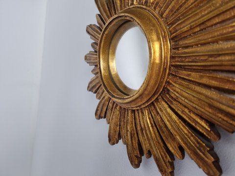 Mid century golden sunburst mirror, 1960s