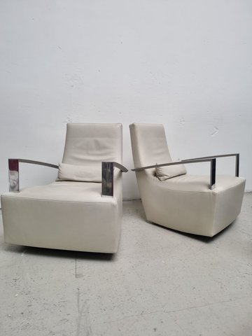 2 Ligne Roset Neo armchairs, set, can also be set as a rocking chair