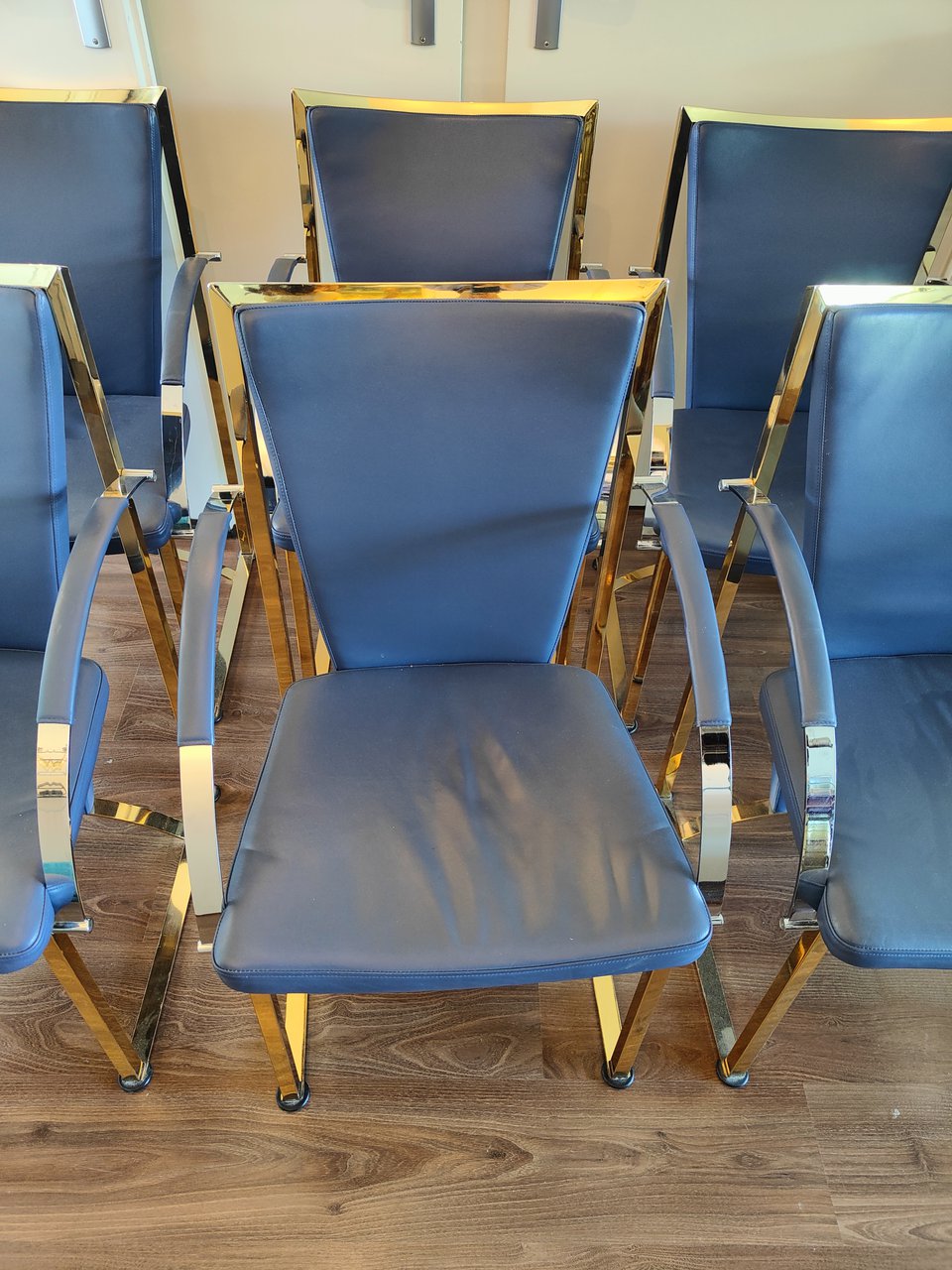 Image 12 of 6x Ronald Schmitt Germany vintage brass and leather chairs