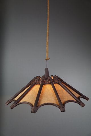 Rattan manou hanging lamp with wood and jute