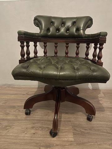 Chesterfield office chair green leather