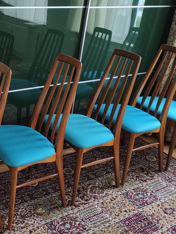 6 Danish Teak Dining Chair Model Eva 1960's, Niels Koefoed for Hornslet