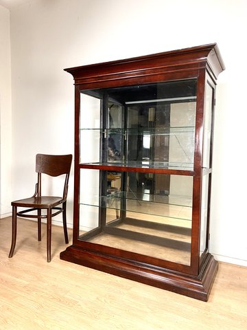 Vintage English mahogany Victorian museum or shop display cabinet