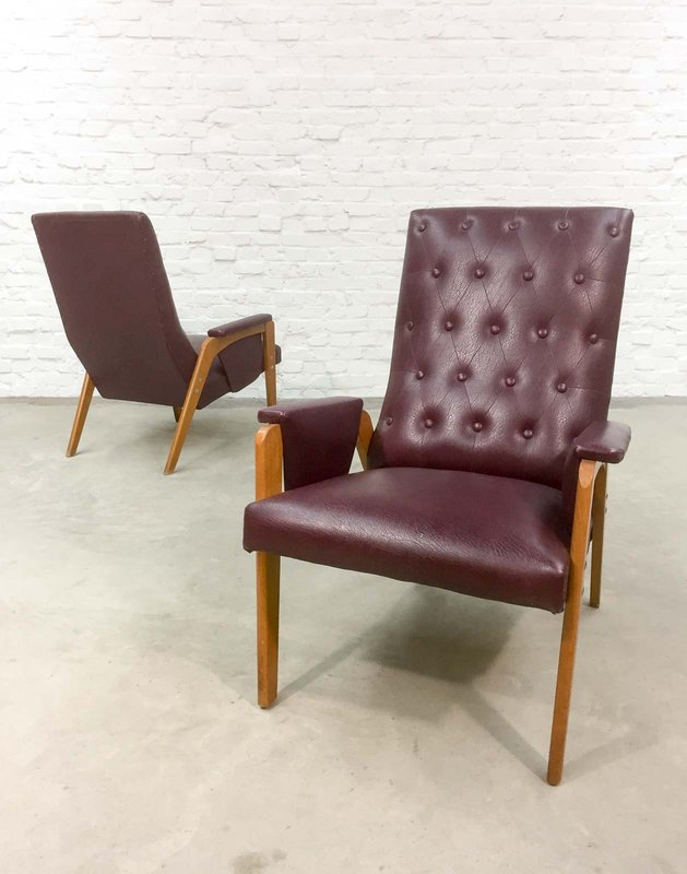 Dutch Design Burgundy Red Lounge Chair, 1960s