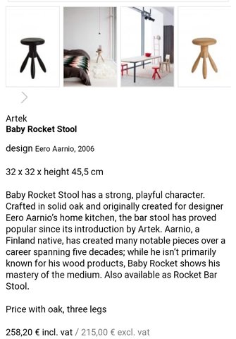 2 rocket krukken, Artek Baby Rocket Stool ontworpen doorEero Aarnio