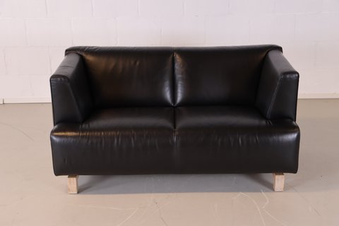 Leolux2-Sitzer-Sofa aus schwarzem Leder