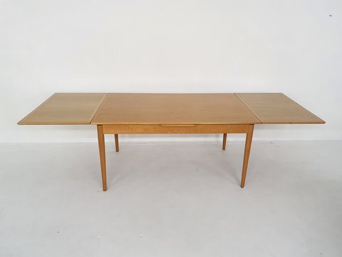 Large scandinavian blonde extendable dining table, 1960's