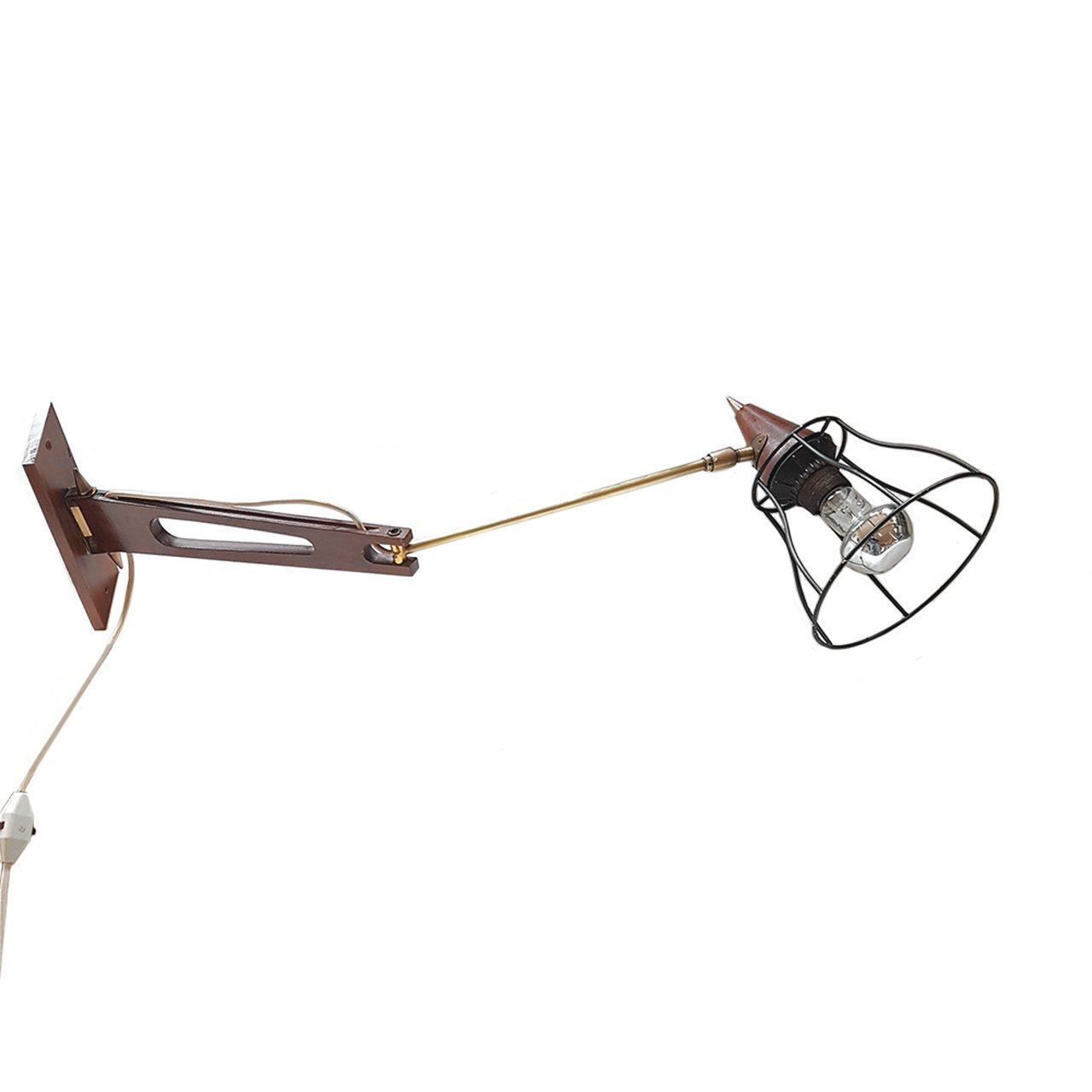 Image 1 of Mid-Century Scandinavische Teak & Messing Swing Arm Wandlamp