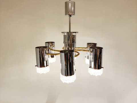 Gaetano Sciolari vintage glass and chrome chandelier