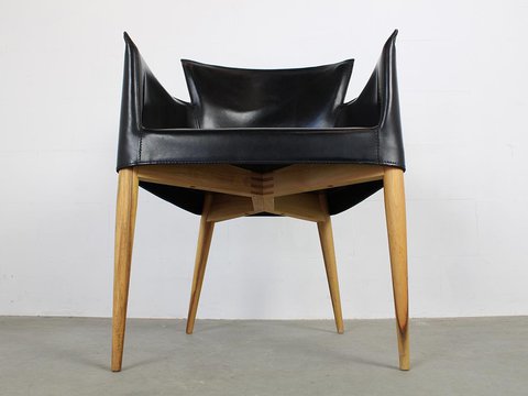4 Matteo Grassi ontwerp van Carlo Bartoli Vela Chair in zwart leer