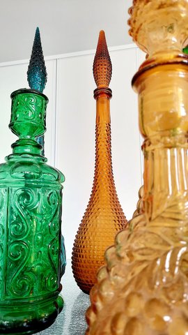 7x  1960s Italian Empoli Rossini Glass Decanters