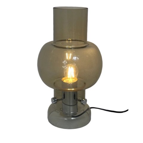 Ca. Jaren 60 - Vintage - Tafellamp van gerookt glas