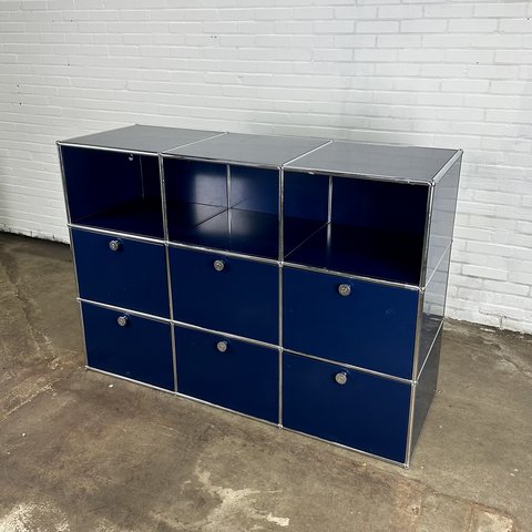 USM Haller valve cabinet / highboard dark blue with open modules