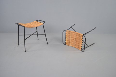 Wicker and steel 1950s stools Midcentury Design