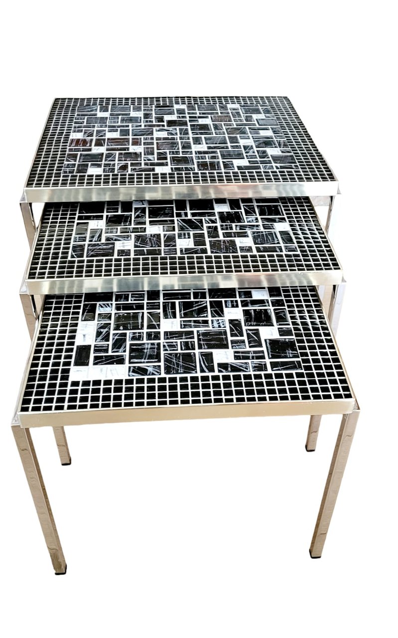Image 7 of 3x Vintage nesting tables with mosaic.