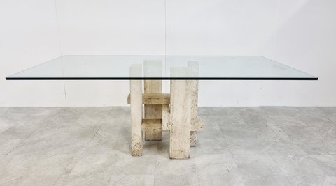Willy Ballez Travertine dining table, 1970s