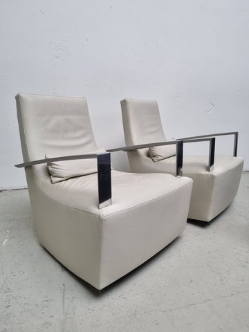 2 Ligne Roset Neo fauteuils, set, ook als schommelstoel in te stellen
