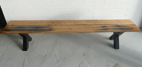 Set of 2 Benches in an industrial look with antique wagon planks