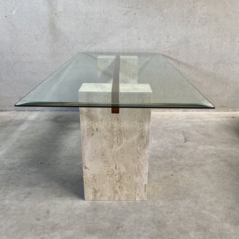 Top Artedi Travertin Dining Table With Glass