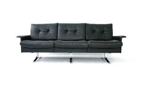 Rudolf Horn for Röhl Potsdam, Executive Leather Lounge Sofa, chrome Base, 1960s