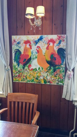 Rob Molenaar, "Cocks and their Chickens", schilderij