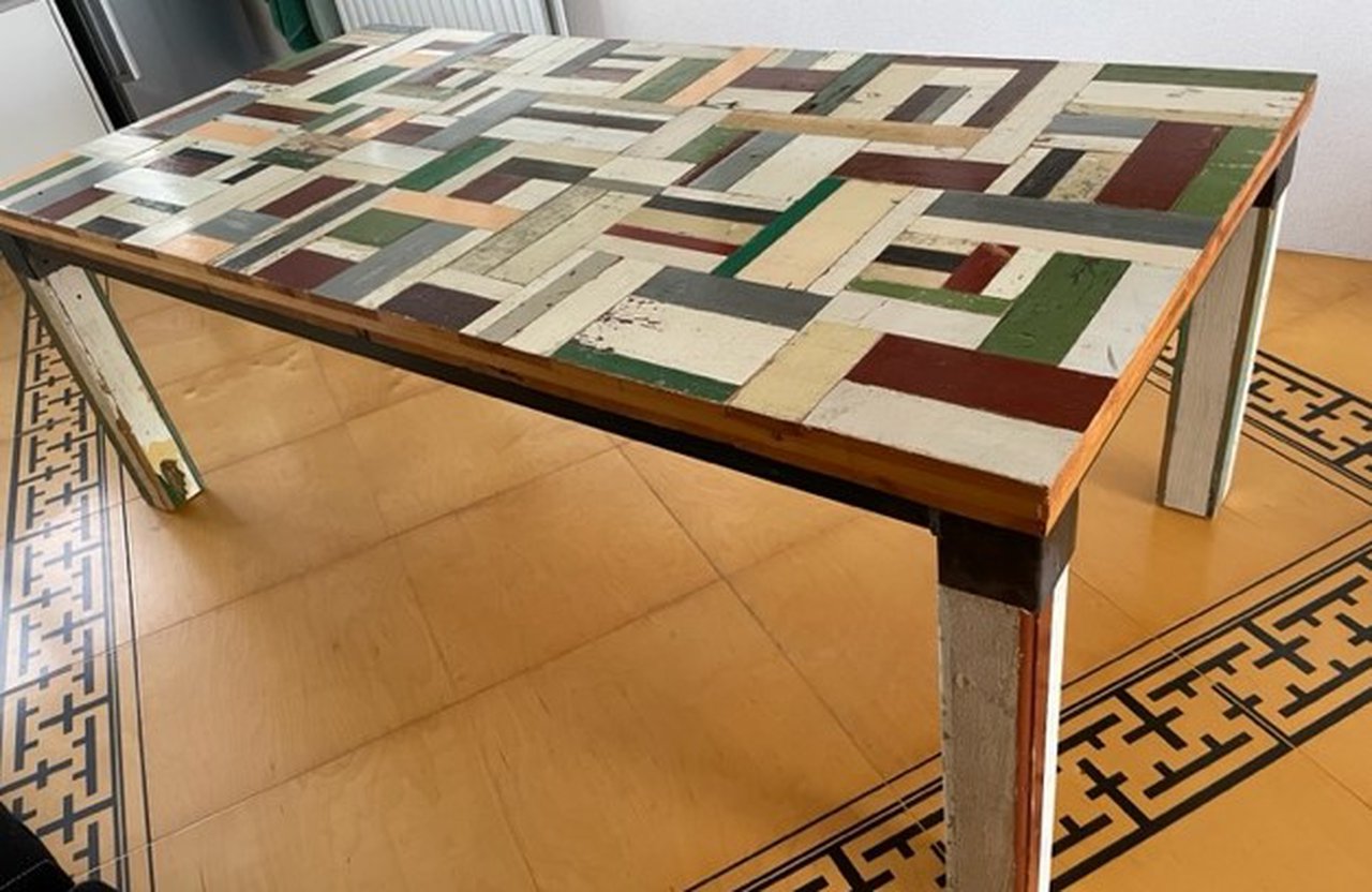 Image 1 of design tafel van sloophout stijl Piet Hein Eek 200x100 cm