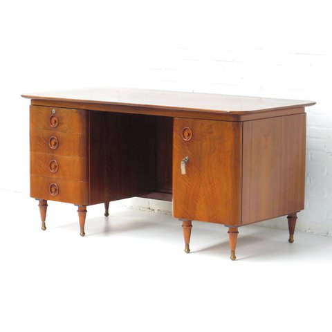Vintage Art Deco walnut executive desk