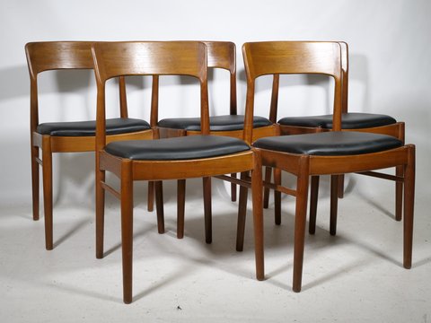 Set of 5, teak chairs by Henning Kjærnulf for KS Möbler, 1960s