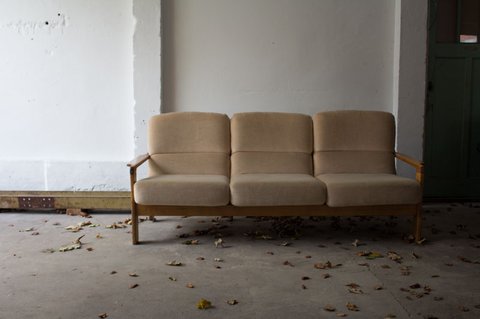 Danish Teak & Velvet Sofa