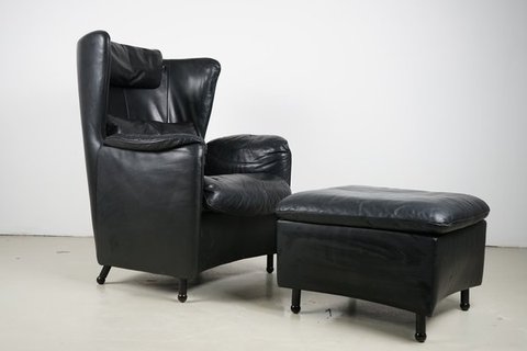 2 de Sede armchairs DS23 with ottoman, dark brown