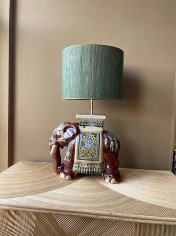 Madame Garage - Vintage Elephant statue lamp + green coconut shade