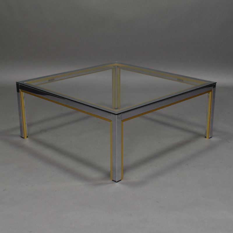 Romeo Rega coffee table in chrome and gold Italy, 1970's